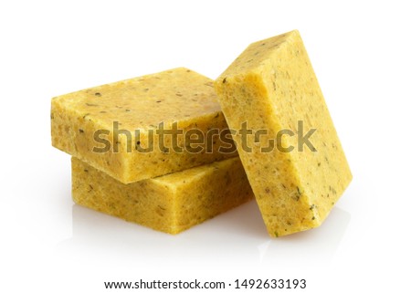 Delicious bouillon cubes, isolated on white background