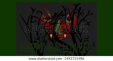 Happy Halloween text banner with holiday elements. Vector modern illustration.