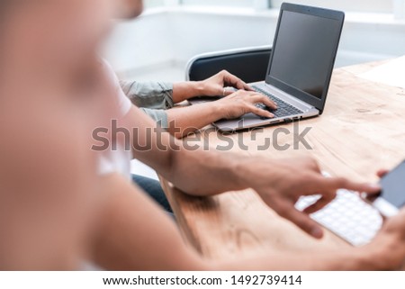 close up. background image of people working sitting at the table.