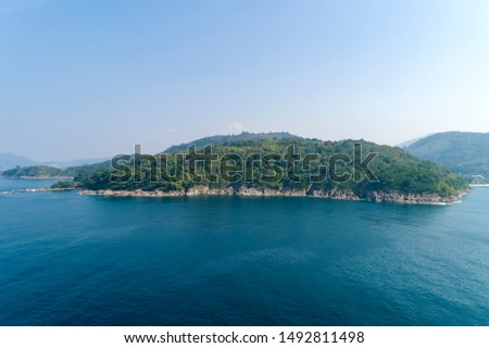 landscape nature scenery view of Beautiful tropical sea with Sea coast view in summer season image by Aerial view drone shot, high angle view.