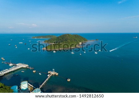 Aerial view drone shot of small island in tropical sea High angle view.