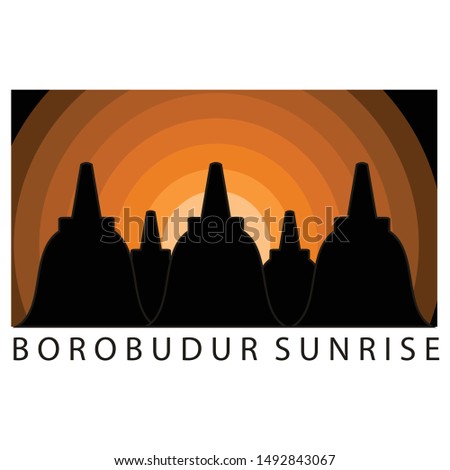 Illustration Borobudur sunrise logo vector looking sunny weather sin