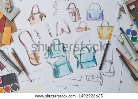 Designer stylish sketch Drawn design template pattern made leather clutch bag handbag purse Woman female Fashionable Fashion Luxury Elegant accessory.                               
