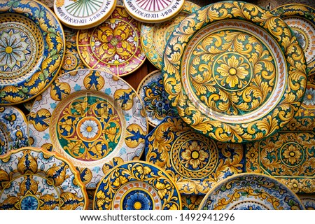 Sicilian handicraft, typical dishes in Erice, Sicily Royalty-Free Stock Photo #1492941296