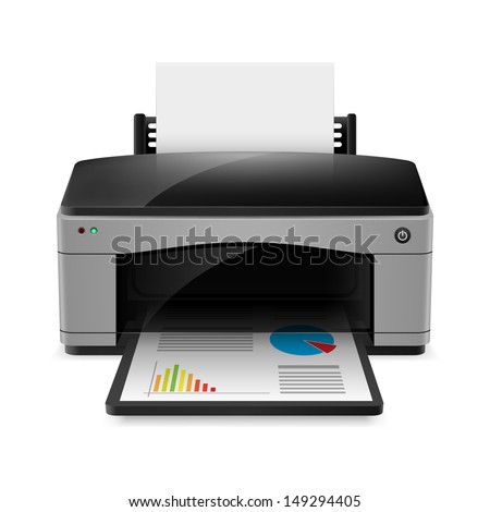 Realistic printer. Illustration on white background for design Royalty-Free Stock Photo #149294405