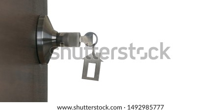 Open door at home with key in keyhole isolate on white background, new housing concept
