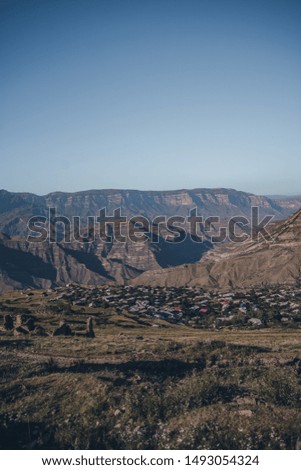 Beautiful caucasian mountains in Dagestan, Russia. Overlooking some ancient villages.
