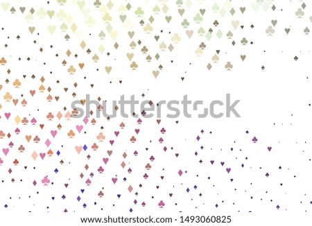 Light Green, Red vector cover with symbols of gamble. Glitter abstract sketch with isolated symbols of playing cards. Pattern for leaflets of poker games, events.