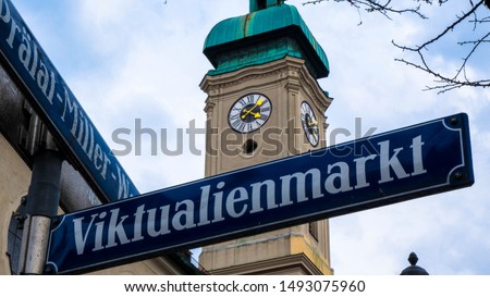 church and street sign, Munich, Bavaria