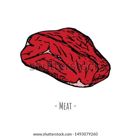 Hand-drawn isolated meat. Vector cartoon illustration.