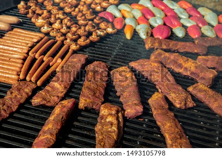 meat and vegetables on a grill picnic outdoor food concept picture 