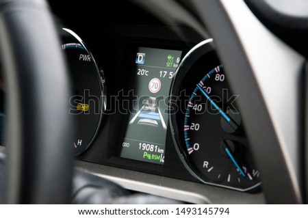 Adaptive cruise control and speed limit display Royalty-Free Stock Photo #1493145794