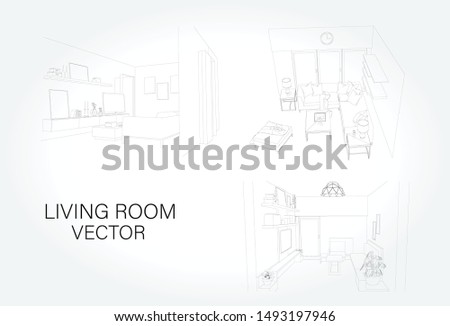 Hand drawn Living room  furniture. Vector illustration in sketch style. vector illustration kitchen furniture and equipment.