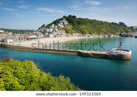Looe Cornwall England with blue sea on sunny summer day Royalty-Free Stock Photo #149321069