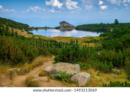 Path between Bezbog lake and hut and the Popovo lake in Pirin national park, near Bansko, Bulgaria
