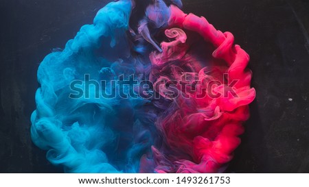 Ink water explosion. Harmony balance. Blue pink acrylic paint spill. Abstract art background. Royalty-Free Stock Photo #1493261753