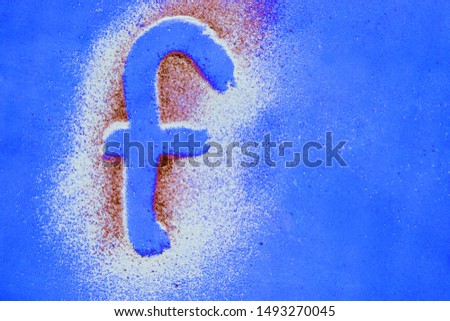 f initial letter for business name. Alphabet letter with sugar or flour texture 
on a blue background.