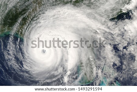 Category 5 super typhoon from outer space view. The eye of the hurricane. Some elements of this image furnished by NASA Royalty-Free Stock Photo #1493291594