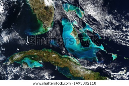 Weather map of the U.S. state of Florida, Cuba and the Bahamas. View from outer space  Some elements of this image furnished by NASA 