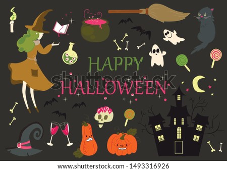 set of isolated Halloween elements - vector illustration