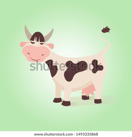 Happy funny cow. Creative illustration farm cute cows with expressions character and pink udder.  comic cattle art