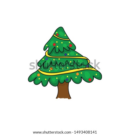 decorated christmas tree . Flat style vector illustration isolated on white background