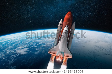 Space shuttle over the Earth planet. Outer space. Explorating of the space. Elements of this image furnished by NASA
