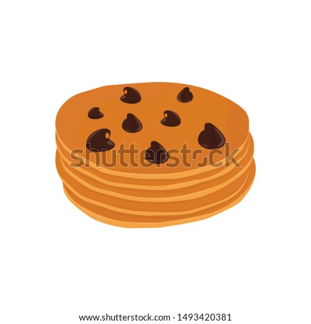 Pancake stack vector isolated clip-art, cartoon style illustration, chocolate chip topping.