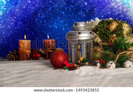 Christmas background with tree branches and ice snow copy space for your text