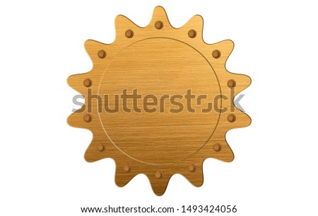 Wooden seal icon in golden color with white background copy space banner