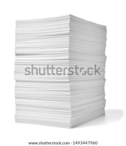 close up of a stack of paper on white background Royalty-Free Stock Photo #1493447960