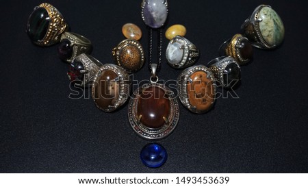 Various types of Gemstone Ring with Isolated Dark Background