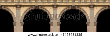On the streets in Barcelona, public places. Elements of architectural decorations of buildings, windows, doorways and arches, plaster moldings, plaster patterns. 