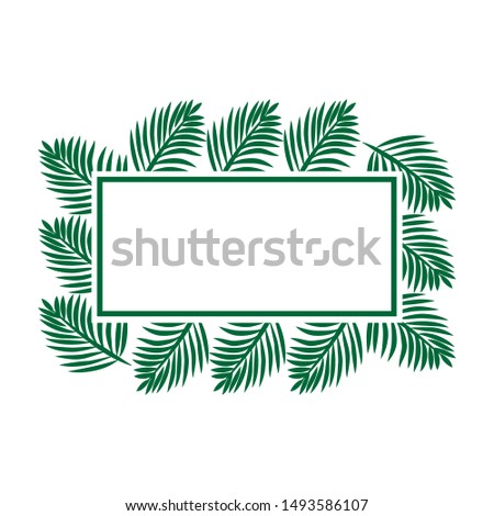 green palm tree branches, vector frame 