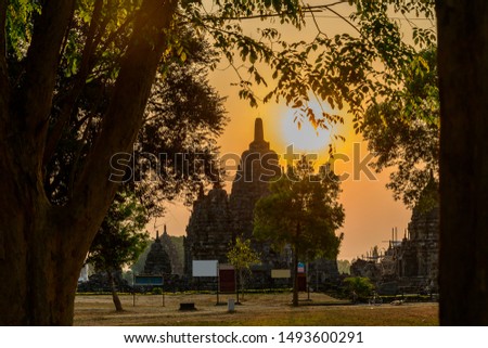 Silhouette nature frame view of Thousand Temple or CANDI SEWU, located in central Java, Indonesia, near Yogyakarta city. Its one temple looks like Prambanan temple.