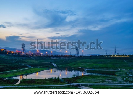 The gravel pit flood storage project in the western suburbs of Beijing in the evening after the rain