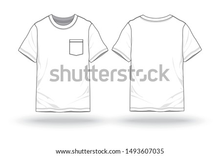 Blank White T-shirt with pocket template for fashion and apparel front and back view