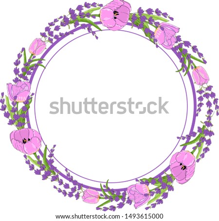 Gift wreath lavender and tulip celebrate holiday. Vector hand draw  Illustration EPS10.