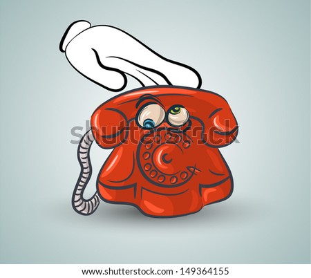 Doodle funny red phone with hand