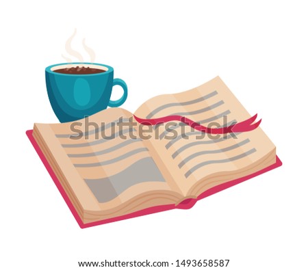 Open book with a pink bookmark. Vector illustration on a white background.