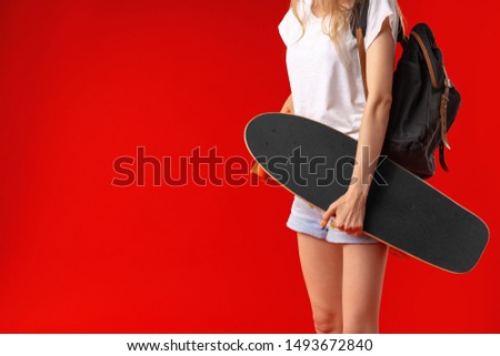 Unrecognizable woman with skateboard. Sports, leisure concept