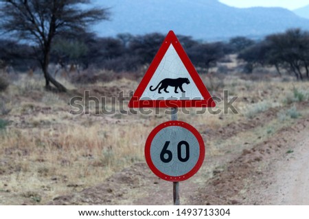 Road sign with leopard - Namibia Africa
