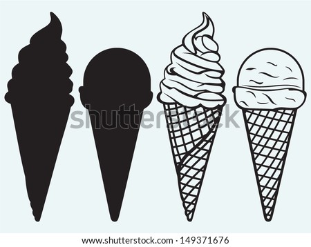 Sorts of Ice Cream in a waffles isolated on blue background