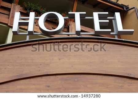 Closeup of generic hotel singboard, from below