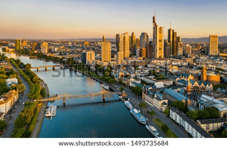 Frankfurt am Main. Cityscape image of Frankfurt am Main during sunrise. Serial view Royalty-Free Stock Photo #1493735684