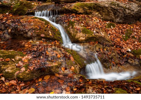 Beautiful autumn landscape with a waterfall in the autumn forest