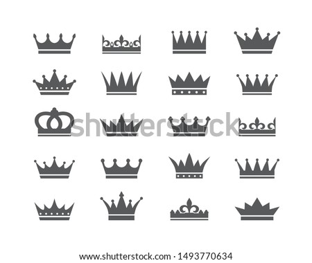 Set of crown icons. Collection of crown awards for winners, champions, leadership. Vector isolated elements for logo, label, game, hotel, an app design. Royal king, queen, princess crown. 