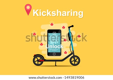 Kicksharing electric Scooter vector illustration. Ecology transport concept