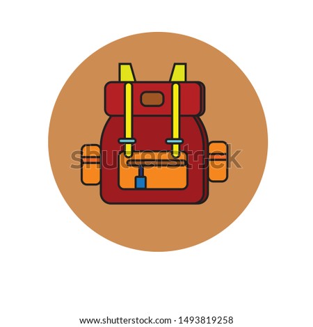Camping and travel backpack icon  vector illustration isolated on white background. Tourist back pack, camp knapsack, hike bag. Mountain hiking equipment, outdoor adventure gear in flat design.