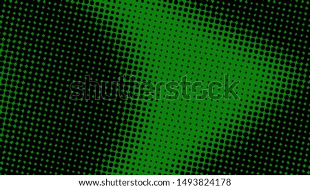 Green and black retro pop art background with halftone dots design